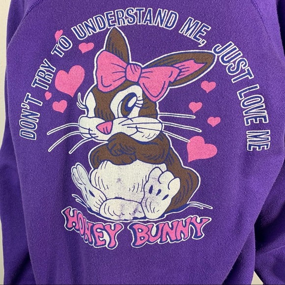 Vintage 80s 90s style rabbit bunny purple sweatshirt retro Honey Bunny - Picture 3 of 12